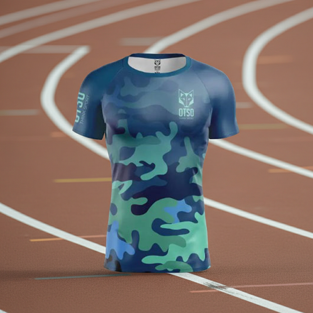 Maglia tecnica a manica corta da uomo blu mimetico - by OTSO