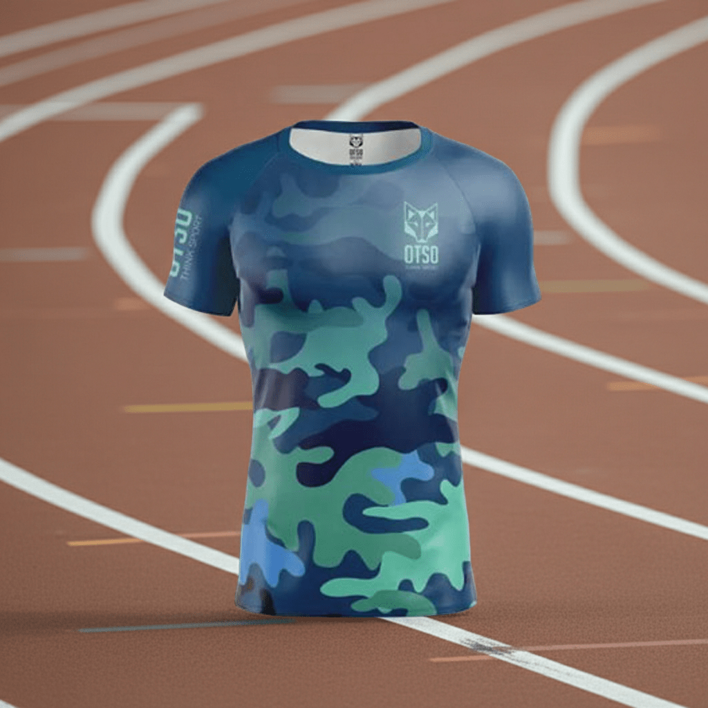 Maglia tecnica a manica corta da uomo blu mimetico - by OTSO - Janoa