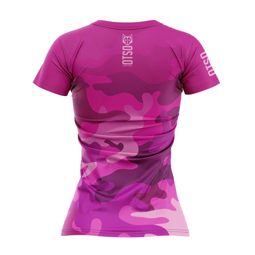 Maglia tecnica a manica corta da donna rosa mimetico - by OTSO - Janoa