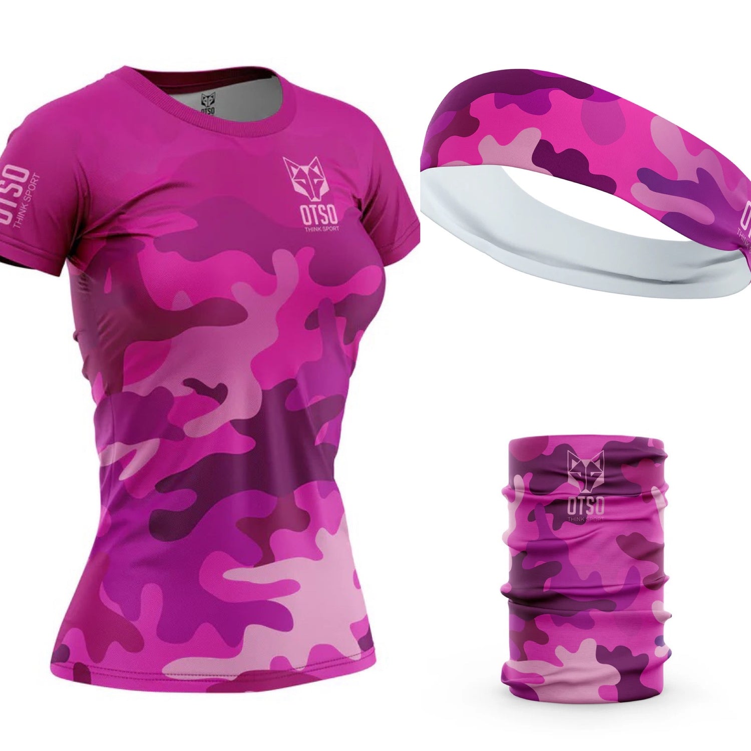 OTSO Pink Camo Pack: Maglia, Fascia capelli & Scaldacollo - Janoa