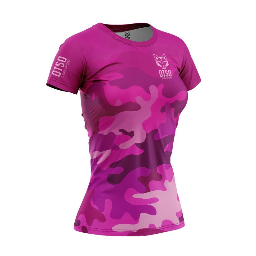 Maglia tecnica a manica corta da donna rosa mimetico - by OTSO - Janoa